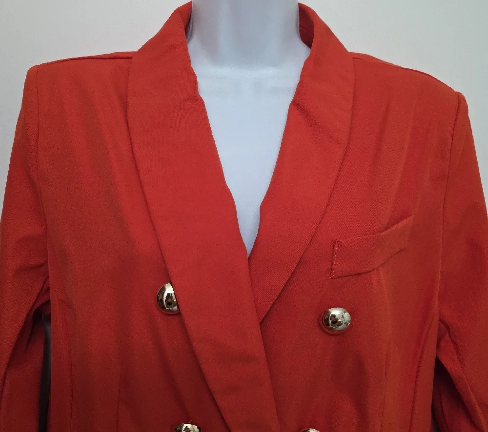 Tailored Double-Breasted Orange Blazer with Gold Buttons